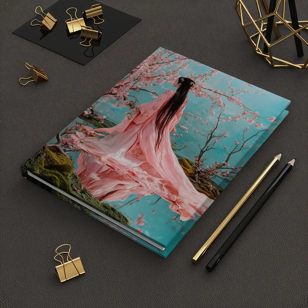 Woman in Pink Hanfu Cherry Blossom Garden – Notebooks