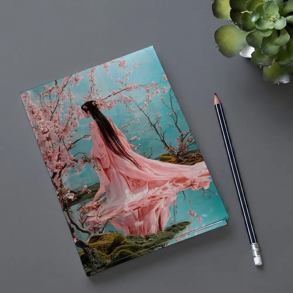 Woman in Pink Hanfu Cherry Blossom Garden – Notebooks