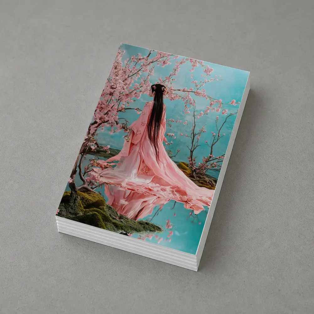 Woman in Pink Hanfu Cherry Blossom Garden – Postcards