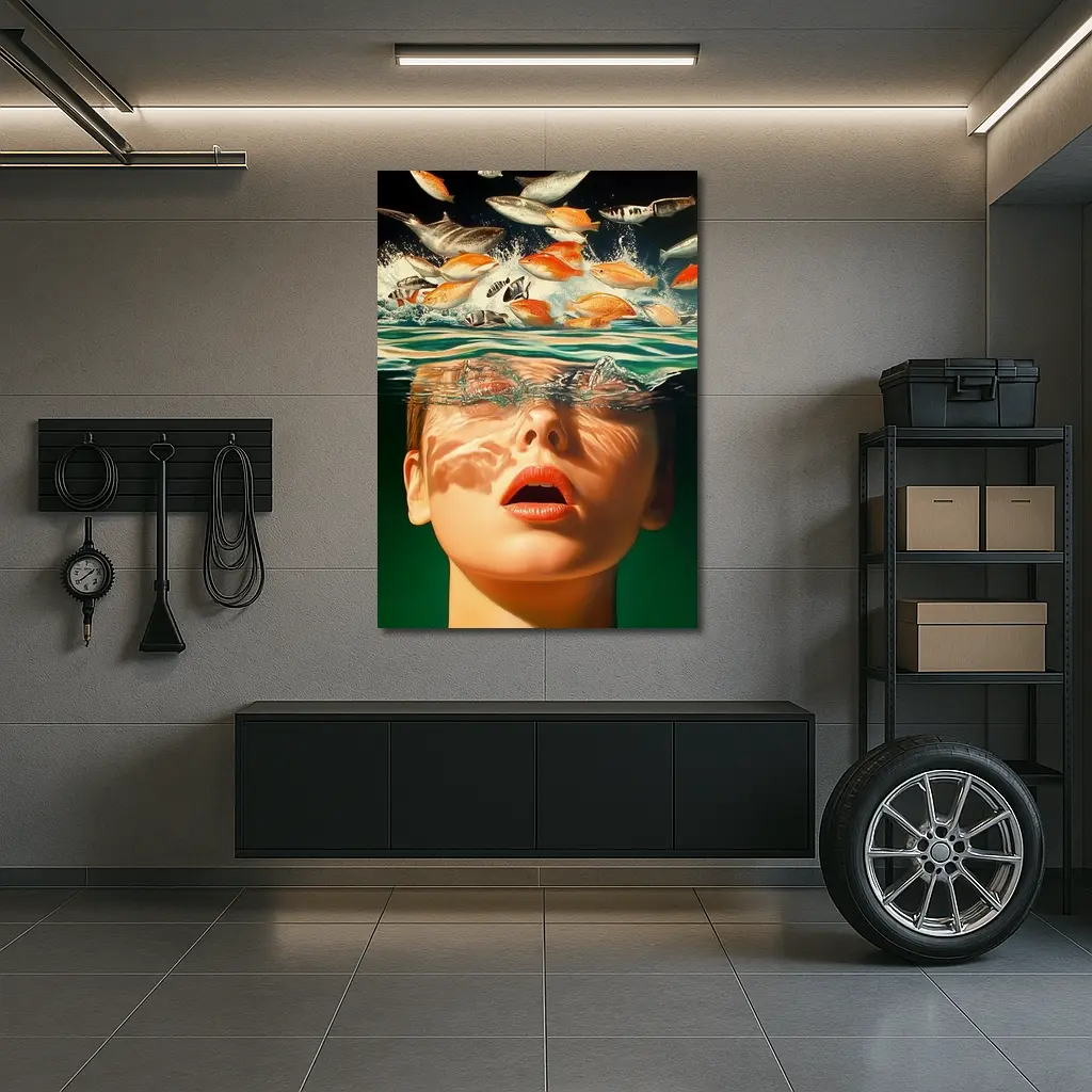 Woman Submerged in Water with Fish – Wall Art