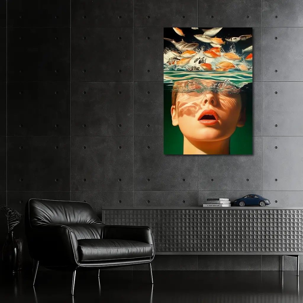 Woman Submerged in Water with Fish – Wall Art