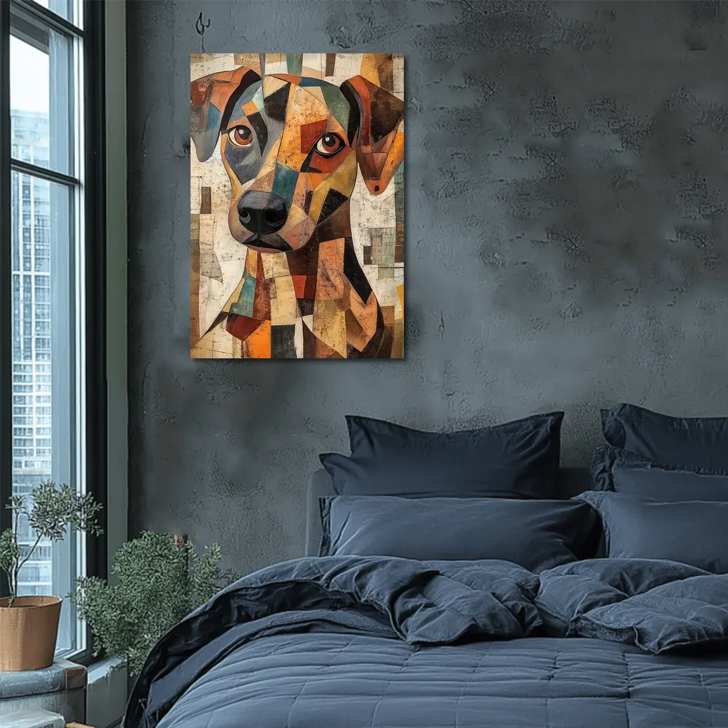 Geometric Cubist Dog Portrait Abstract Art – Wall Art