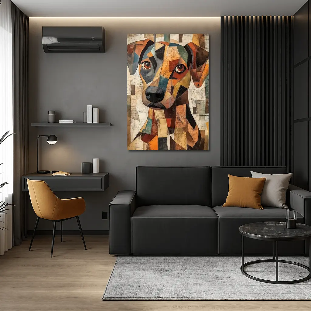 Geometric Cubist Dog Portrait Abstract Art – Wall Art