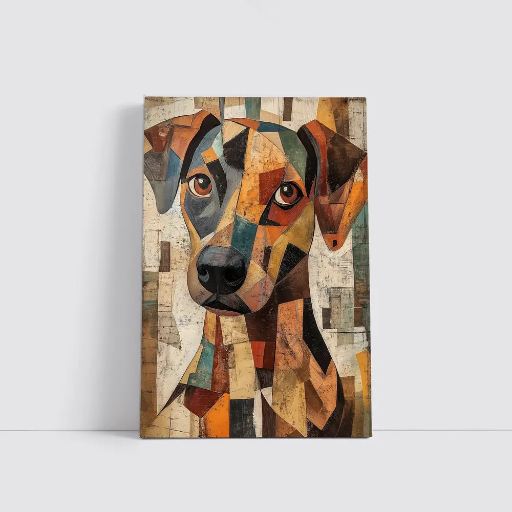 Geometric Cubist Dog Portrait Abstract Art – Wall Art