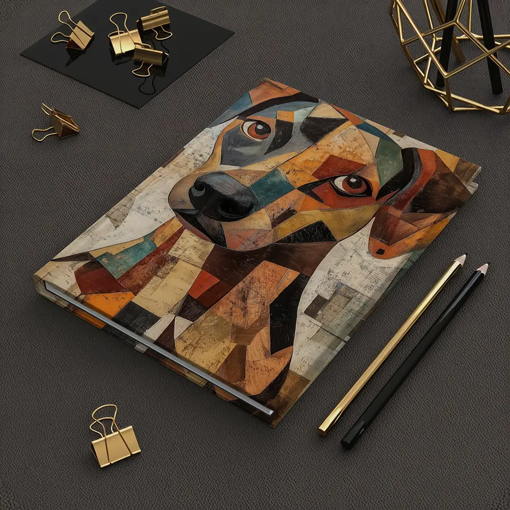 Geometric Cubist Dog Portrait Abstract Art – Notebooks
