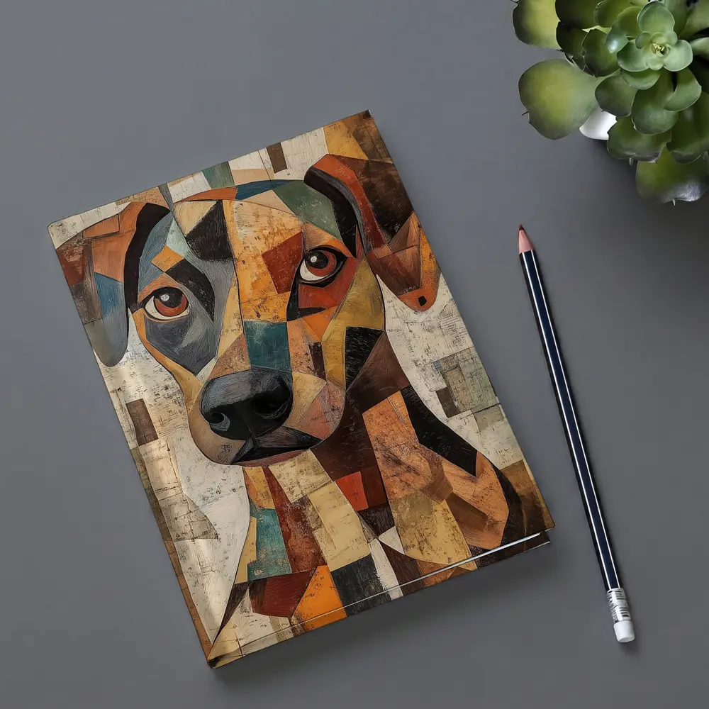 Geometric Cubist Dog Portrait Abstract Art – Notebooks
