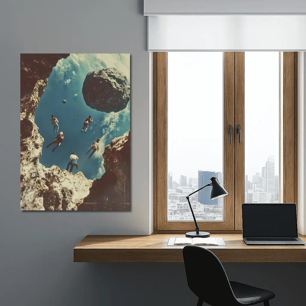 People Floating Above Rocky Cliff Surreal – Wall Art