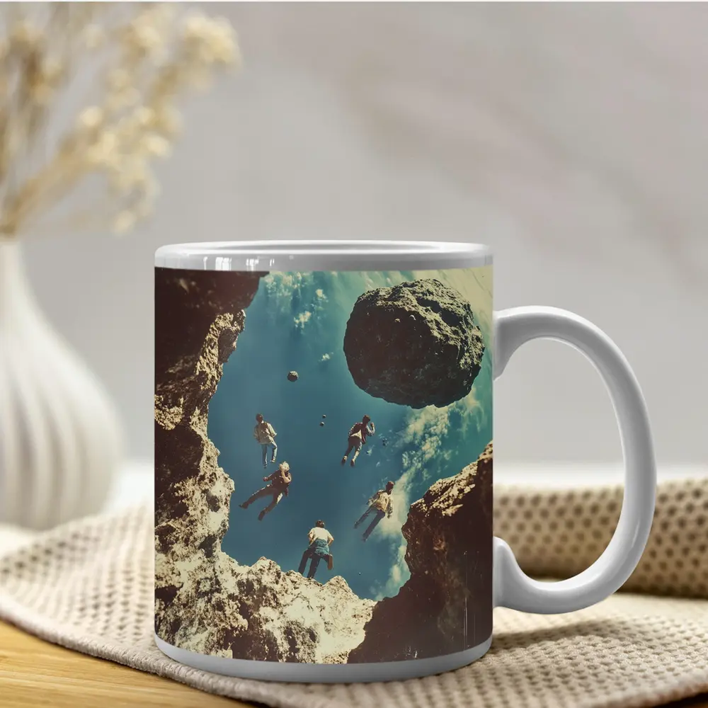 People Floating Above Rocky Cliff Surreal – Mugs