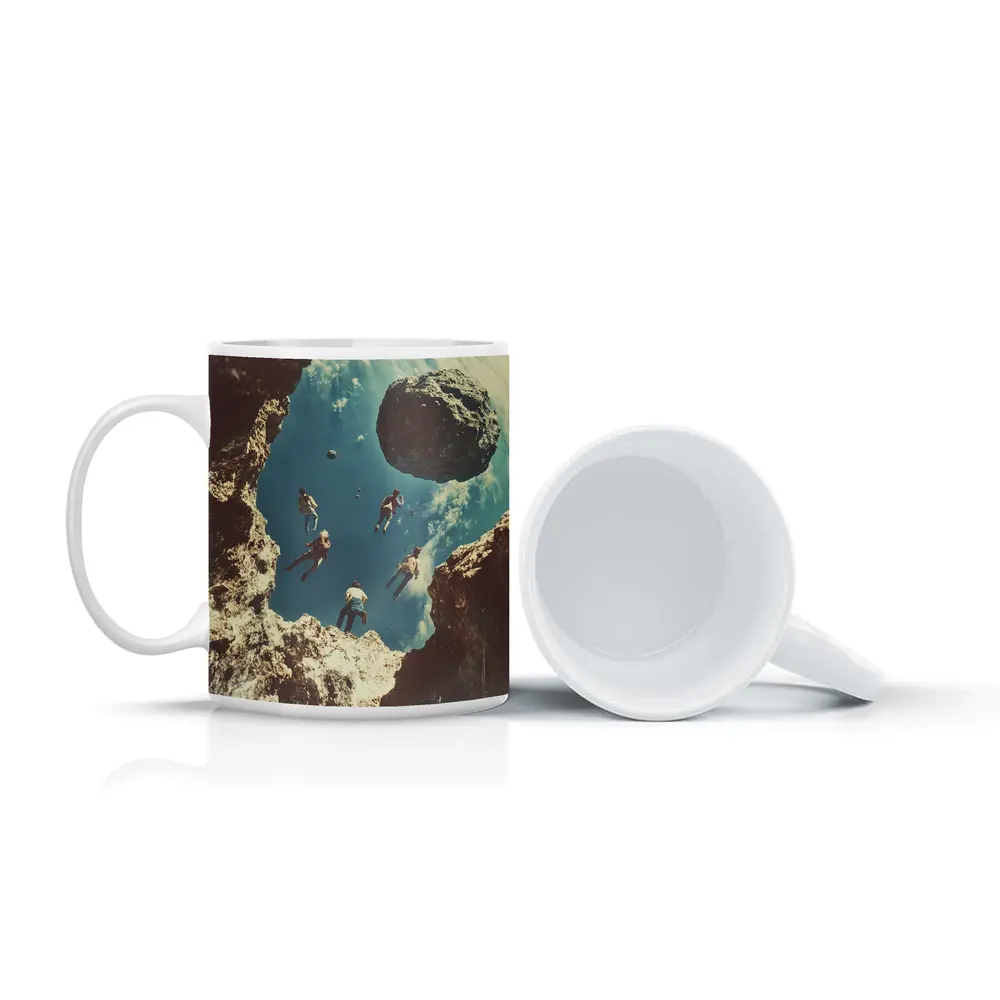 People Floating Above Rocky Cliff Surreal – Mugs