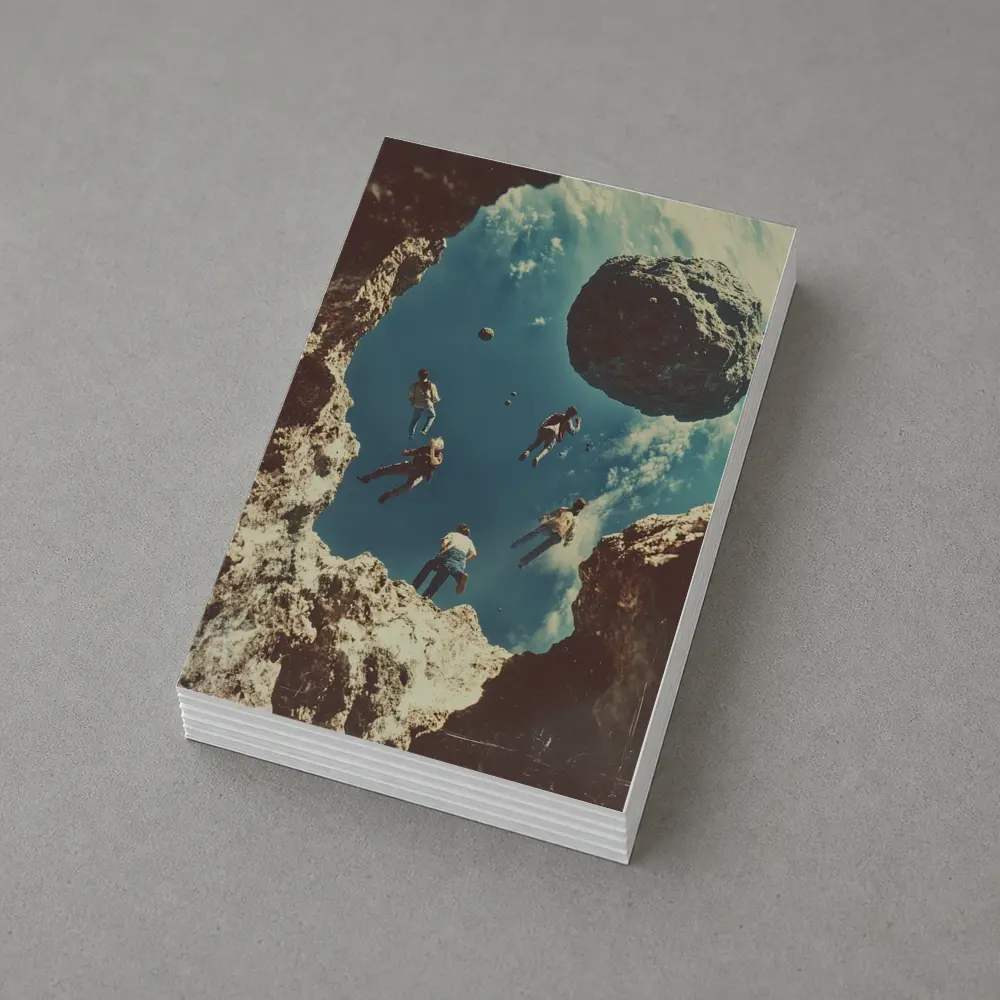 People Floating Above Rocky Cliff Surreal – Postcards