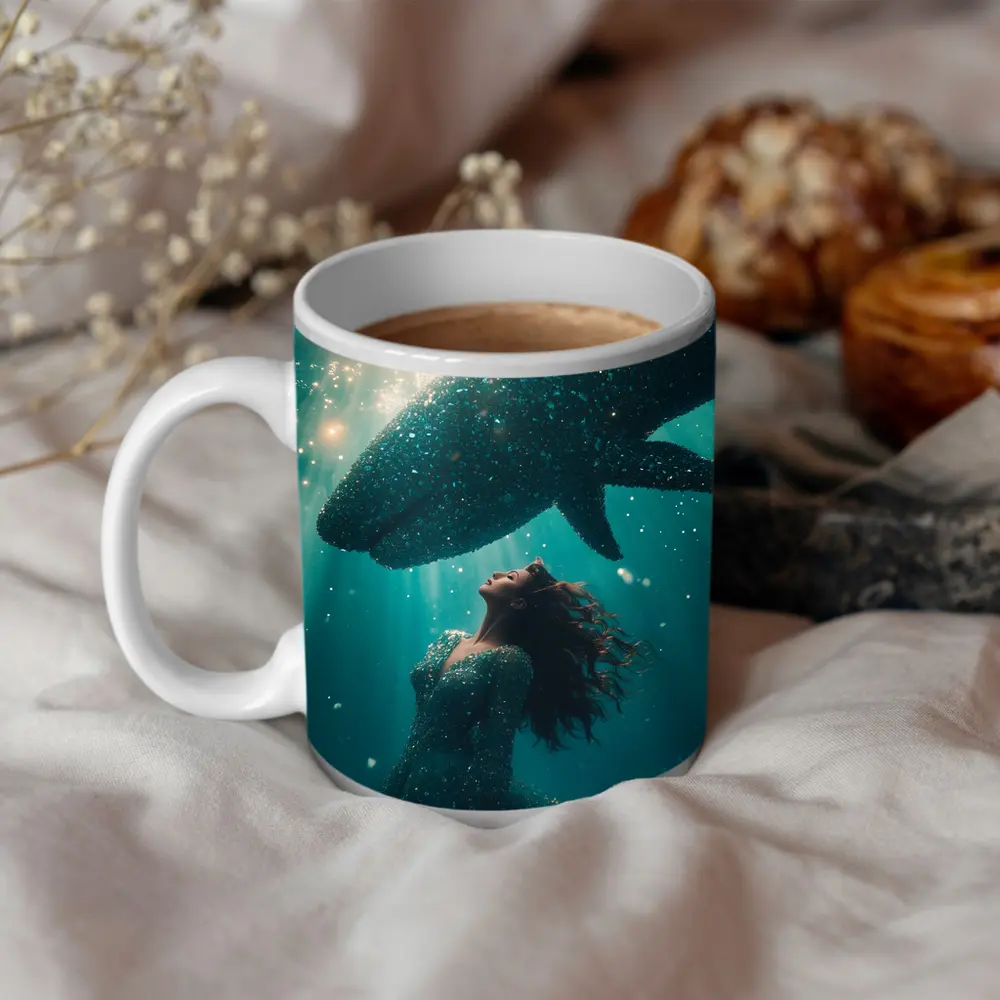 Woman and Shark Underwater Surreal Ocean Scene – Mugs
