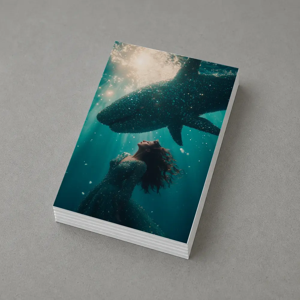 Woman and Shark Underwater Surreal Ocean Scene – Postcards