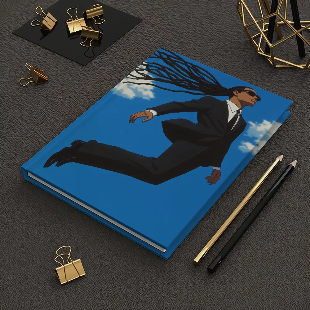 Man Flying in Black Suit Blue Sky – Notebooks