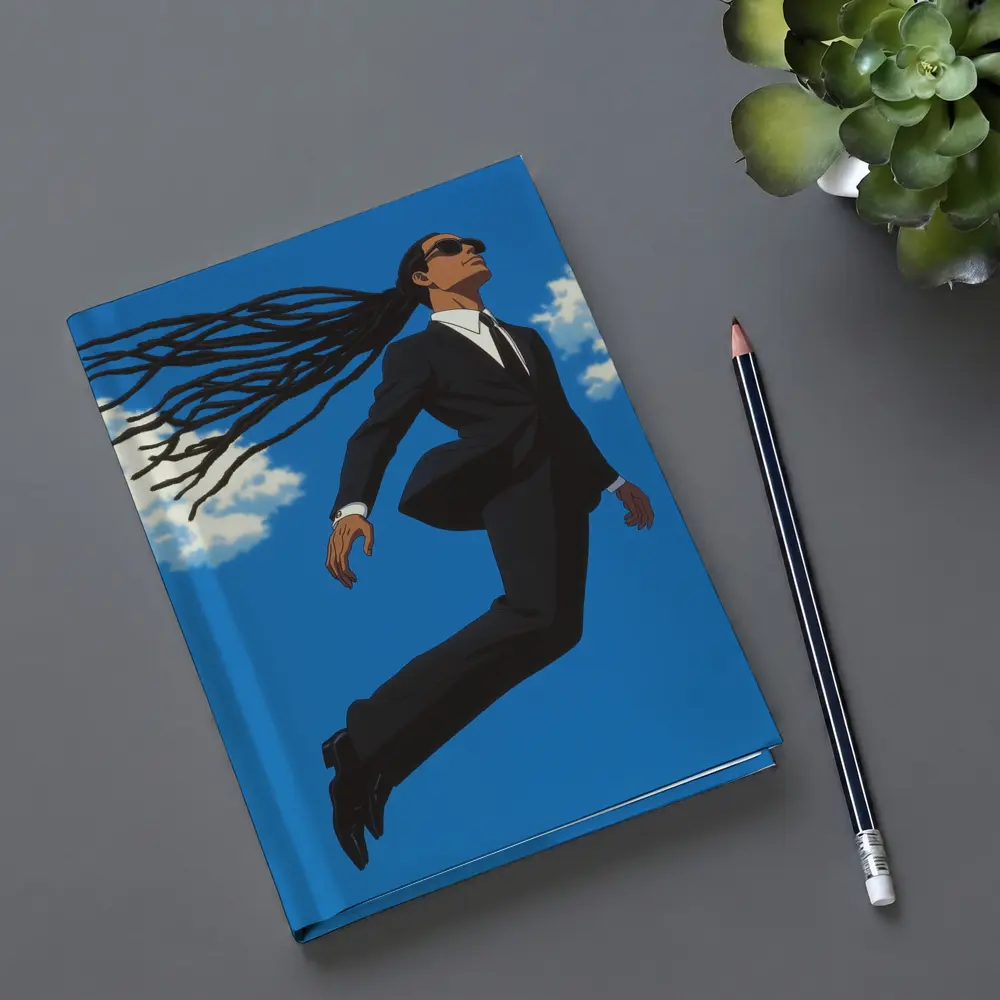 Man Flying in Black Suit Blue Sky – Notebooks