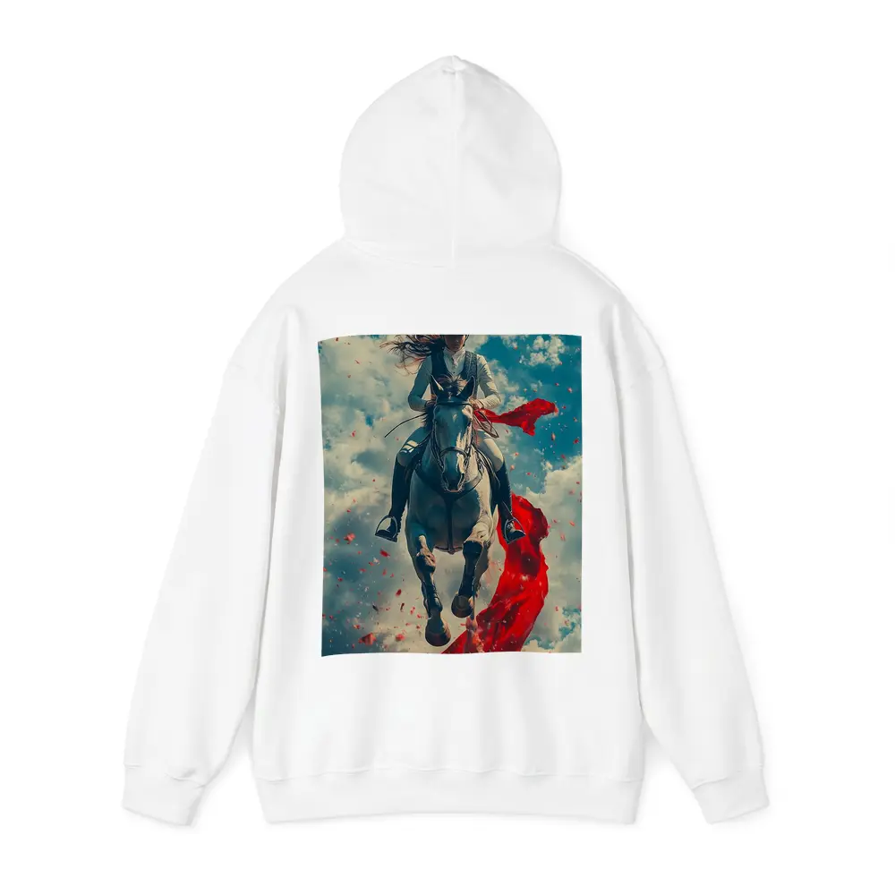 Female Equestrian Riding White Horse Red Ribbon – Hoodies