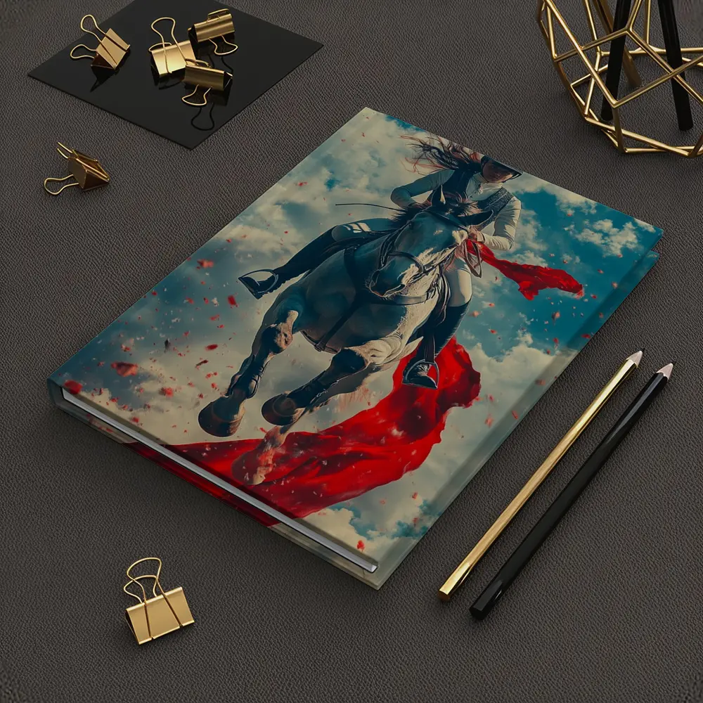 Female Equestrian Riding White Horse Red Ribbon – Notebooks