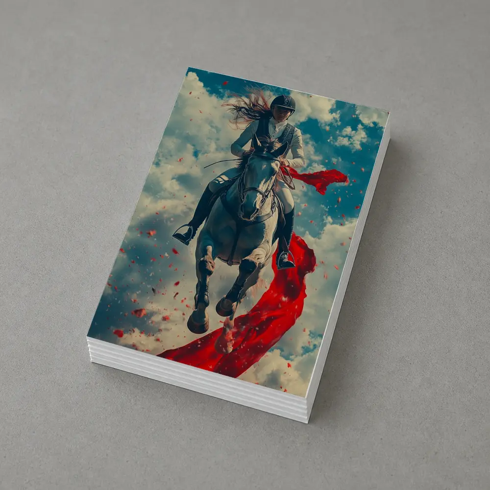 Female Equestrian Riding White Horse Red Ribbon – Postcards
