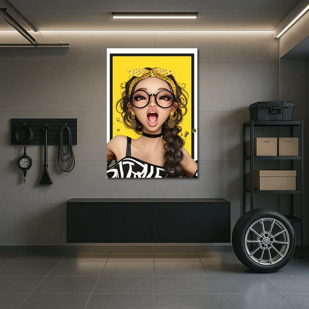 Pop Art Girl Yellow Background Bold Style – Wall Art