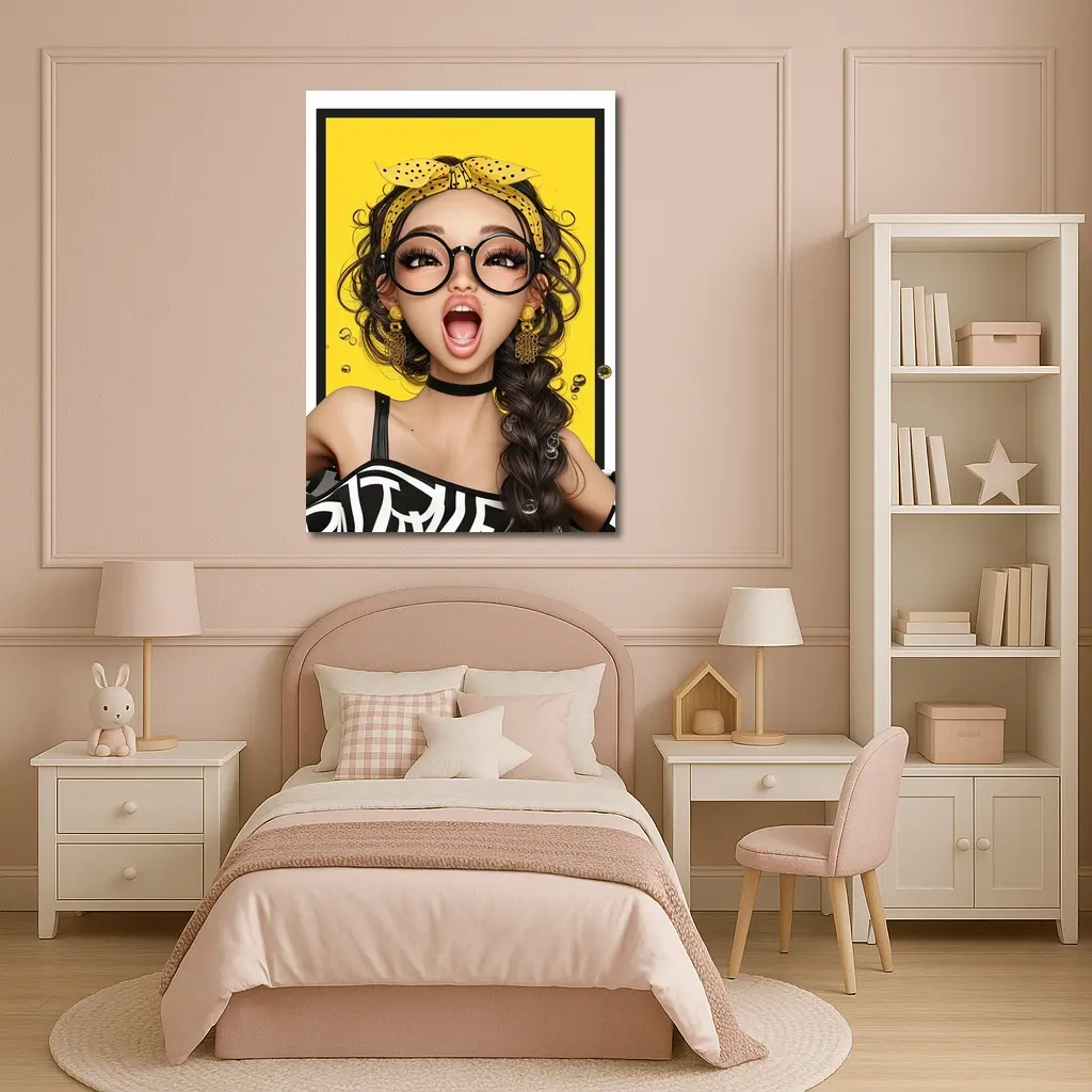 Pop Art Girl Yellow Background Bold Style – Wall Art