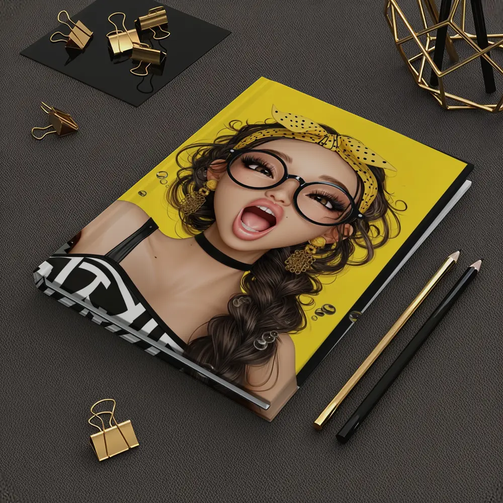 Pop Art Girl Yellow Background Bold Style – Notebooks