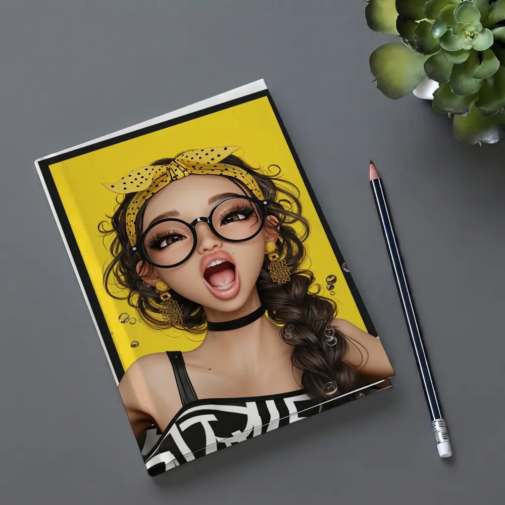 Pop Art Girl Yellow Background Bold Style – Notebooks