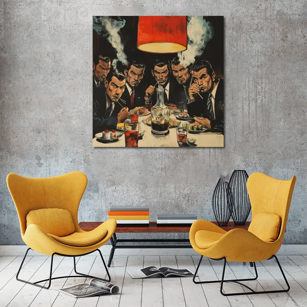 Yakuza Men Dining Sushi Bar Manga Art – Wall Art