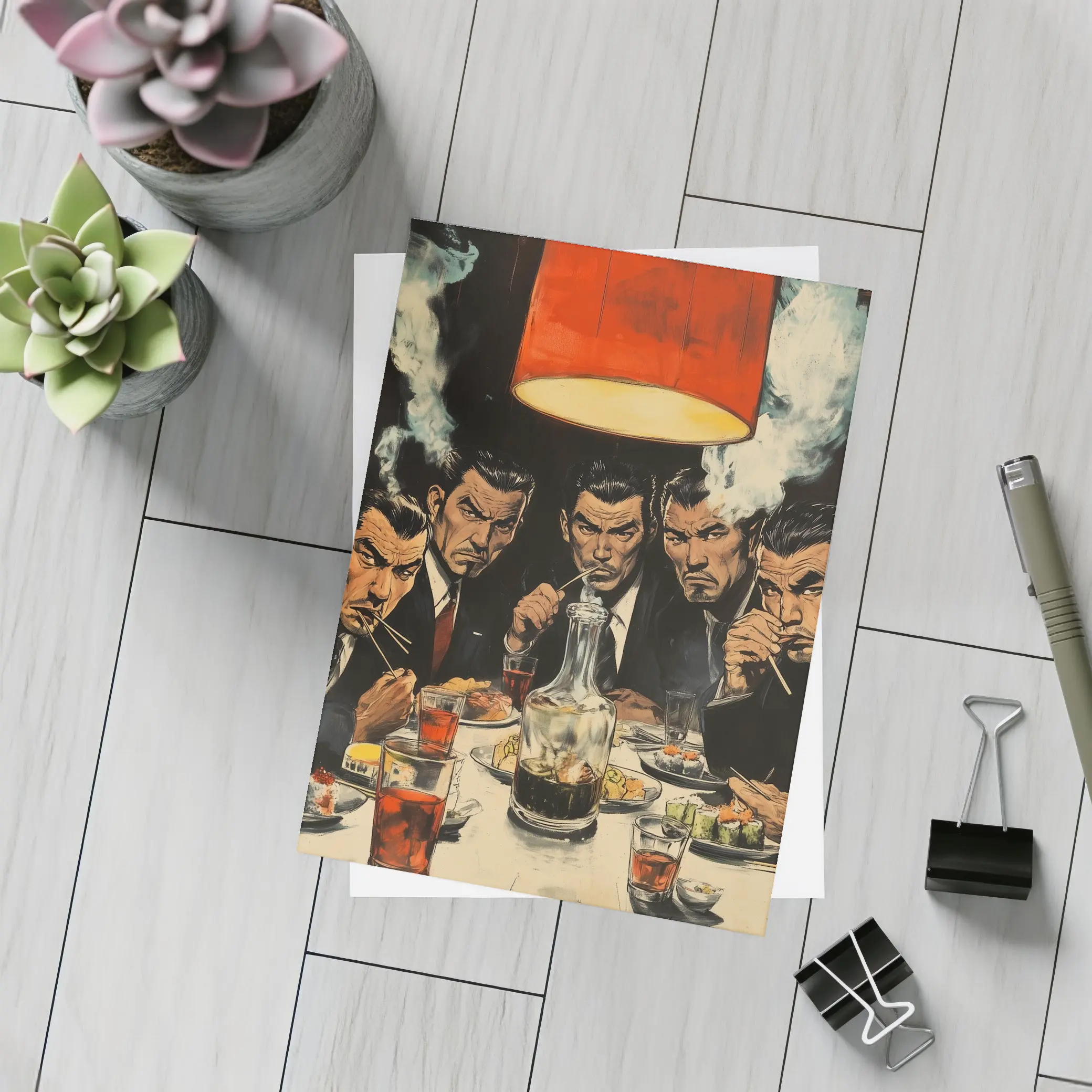 Yakuza Men Dining Sushi Bar Manga Art – Postcards