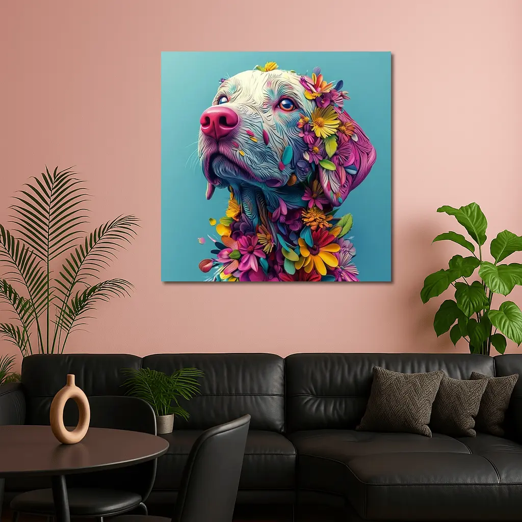 Colorful Labrador Dog With Floral Art – Wall Art