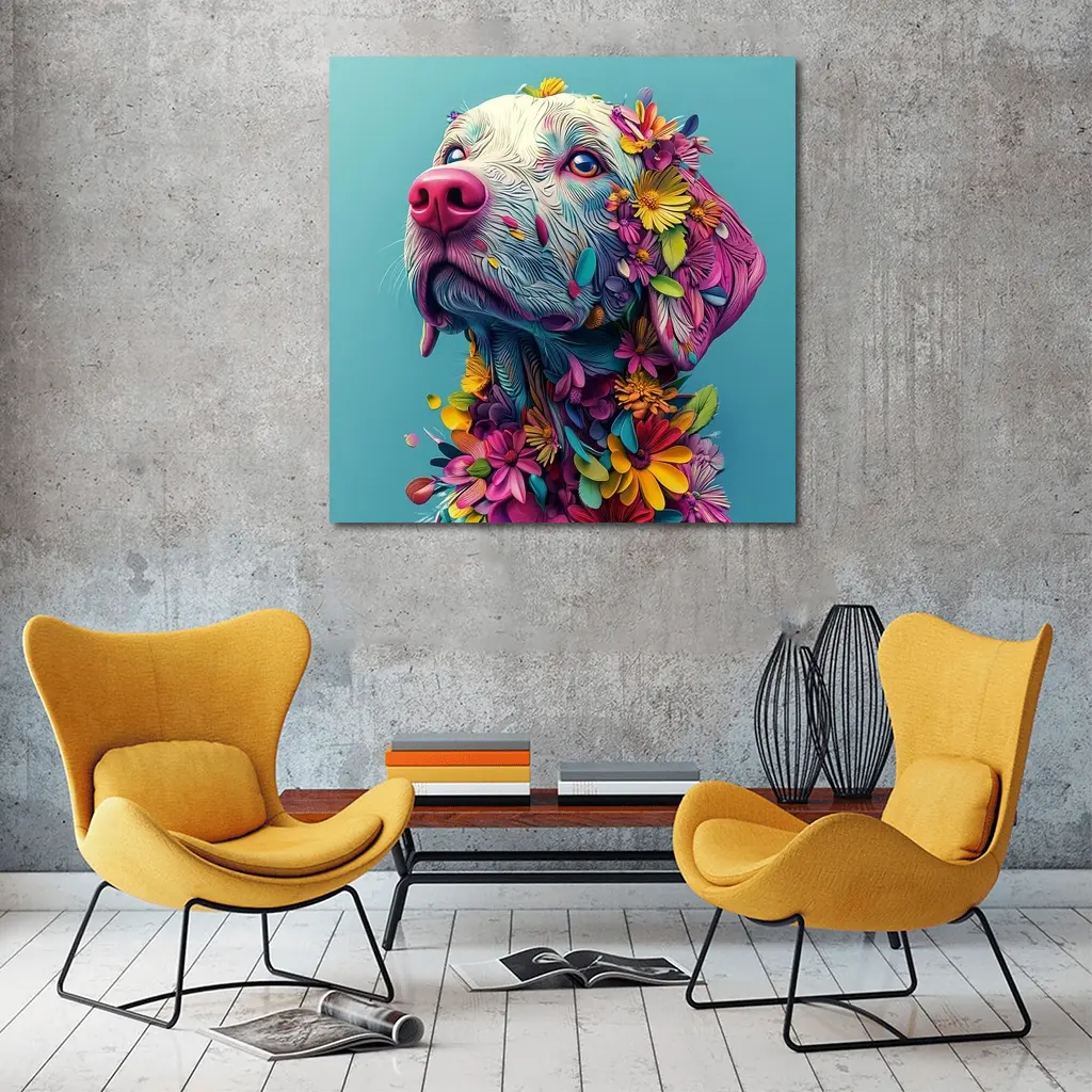 Colorful Labrador Dog With Floral Art – Wall Art