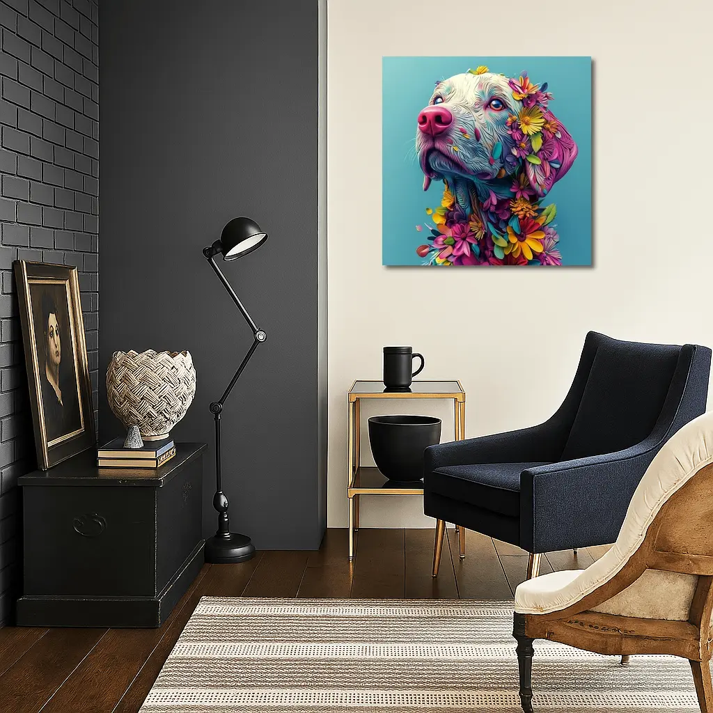 Colorful Labrador Dog With Floral Art – Wall Art