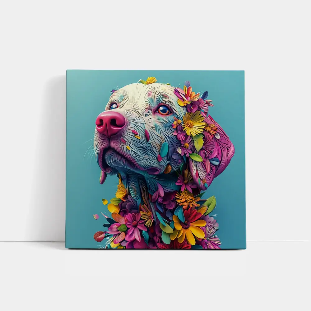 Colorful Labrador Dog With Floral Art – Wall Art