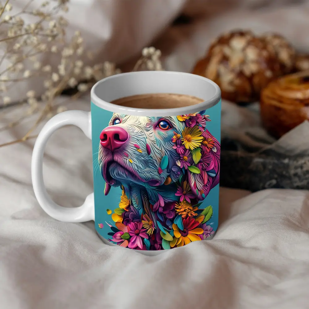 Colorful Labrador Dog With Floral Art – Mugs
