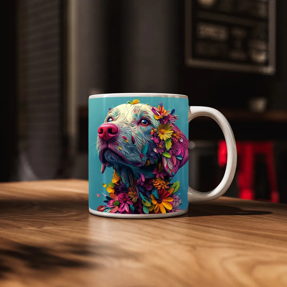 Colorful Labrador Dog With Floral Art – Mugs