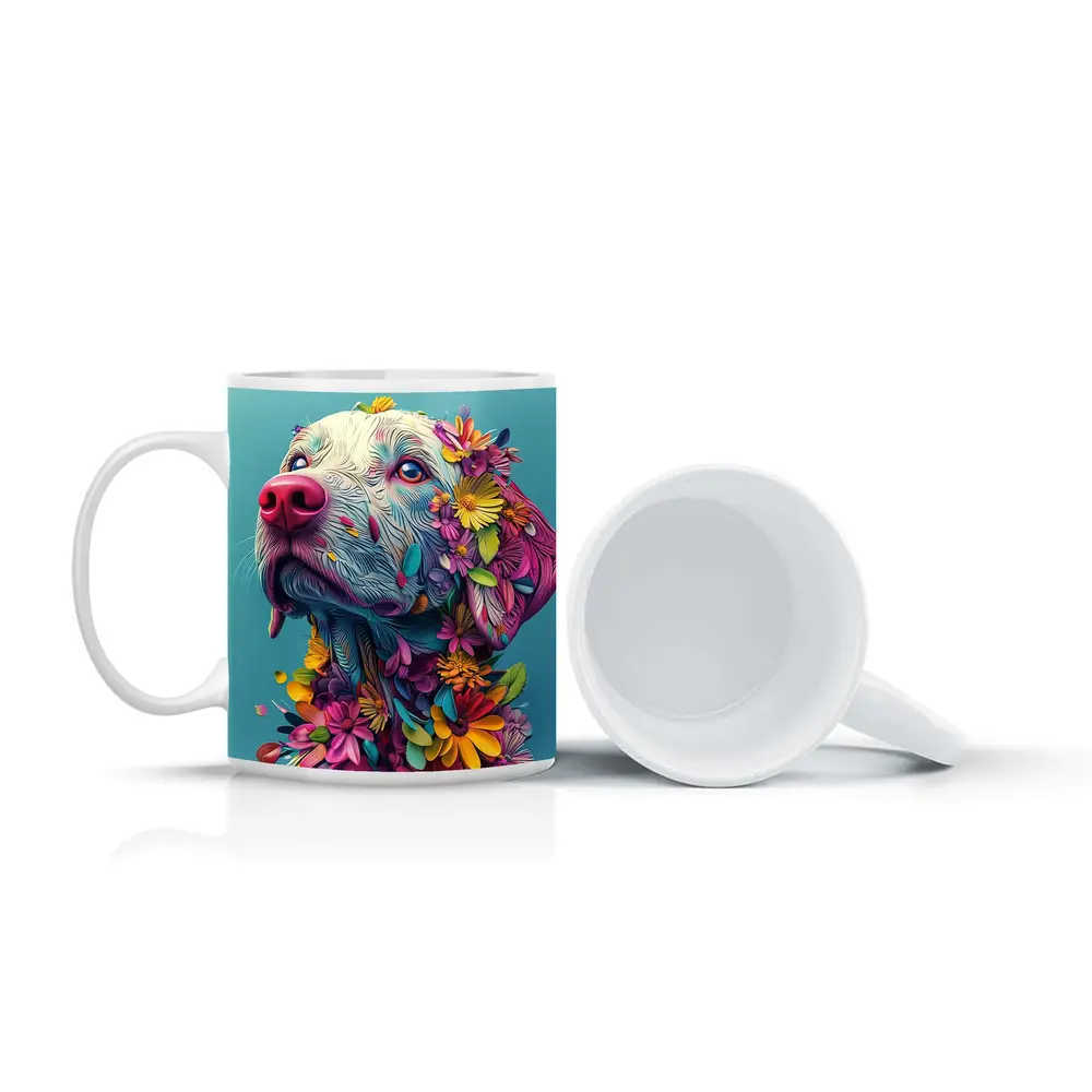 Colorful Labrador Dog With Floral Art – Mugs