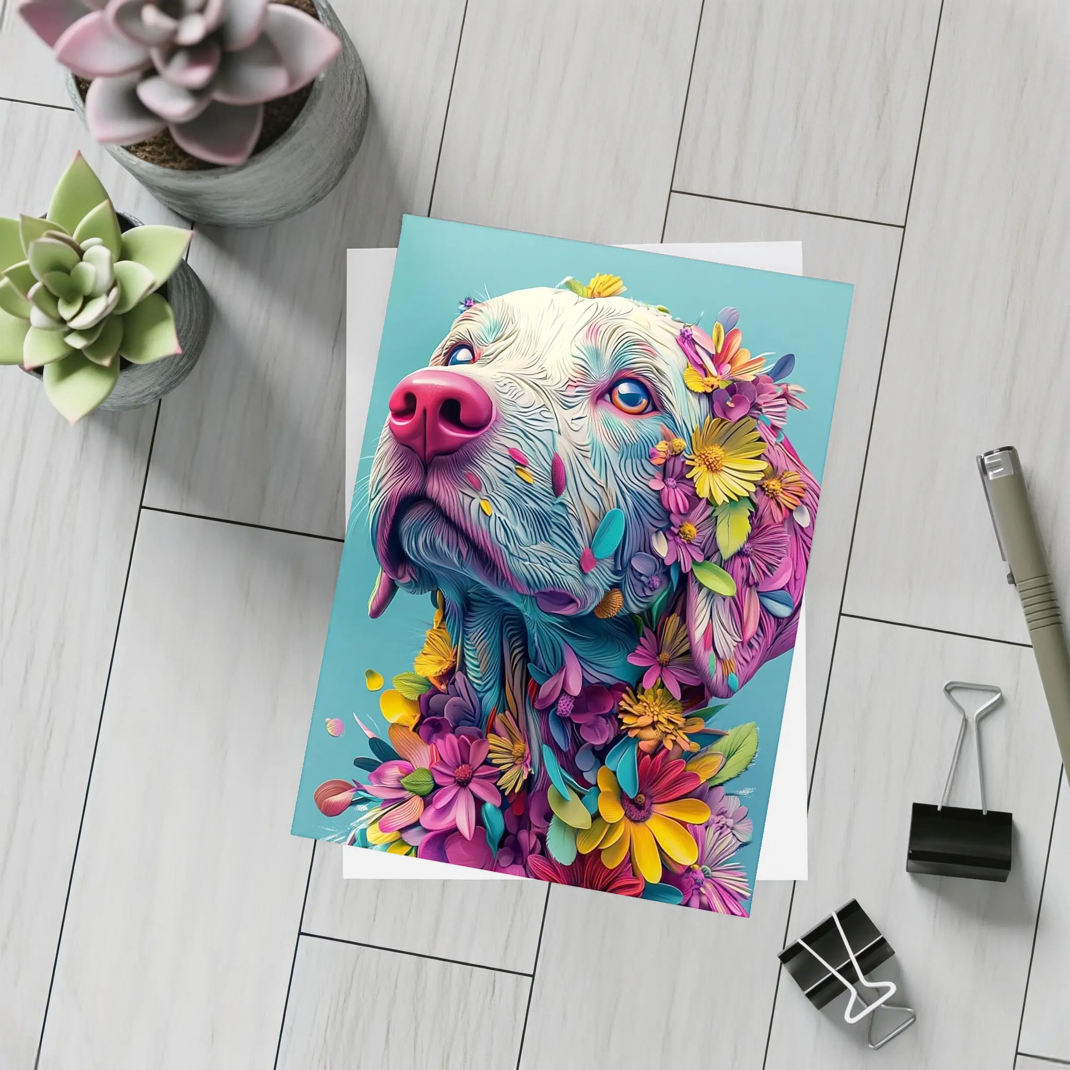 Colorful Labrador Dog With Floral Art – Postcards