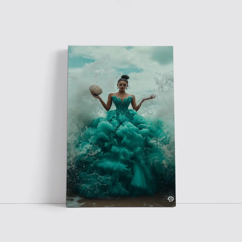 Woman Teal Ball Gown Ocean Waves – Wall Art
