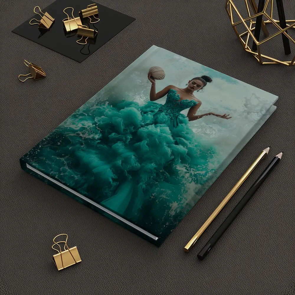 Woman Teal Ball Gown Ocean Waves – Notebooks