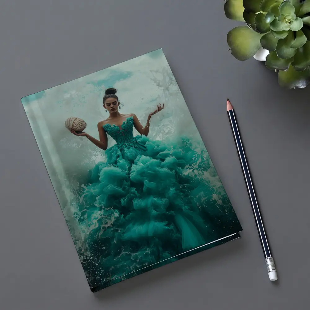 Woman Teal Ball Gown Ocean Waves – Notebooks