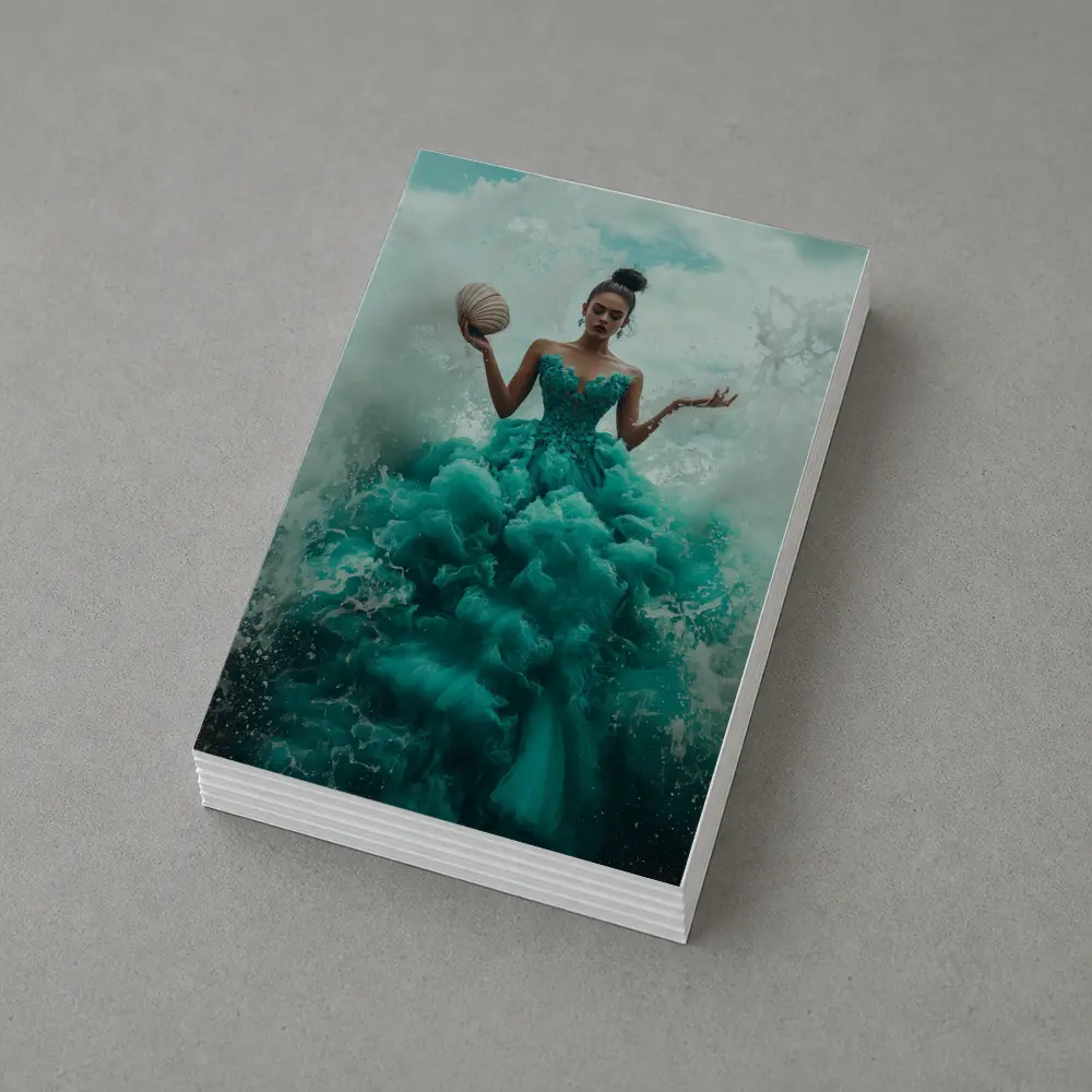 Woman Teal Ball Gown Ocean Waves – Postcards