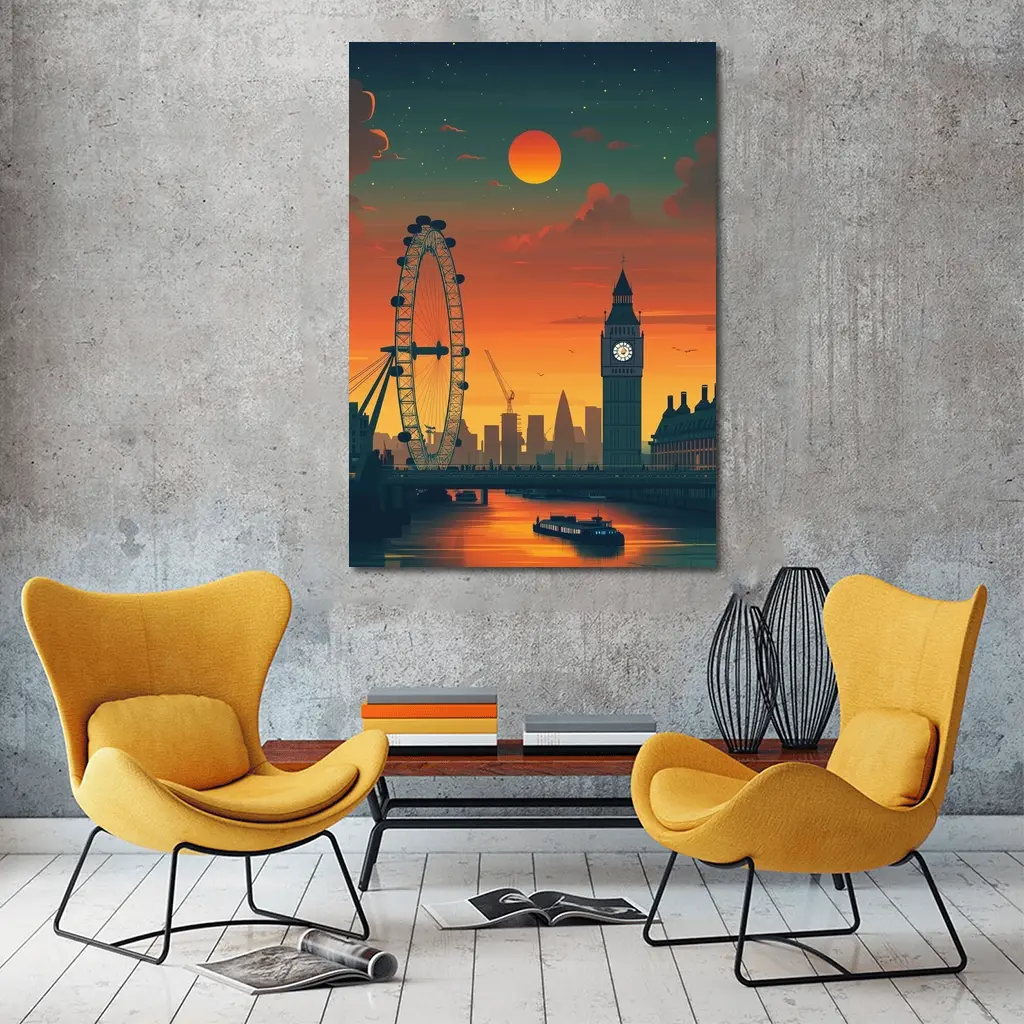 London Eye Big Ben Sunset City Skyline – Wall Art