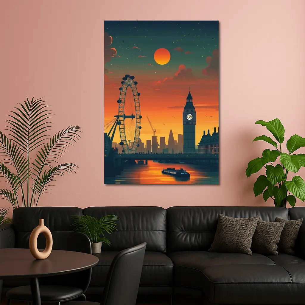 London Eye Big Ben Sunset City Skyline – Wall Art