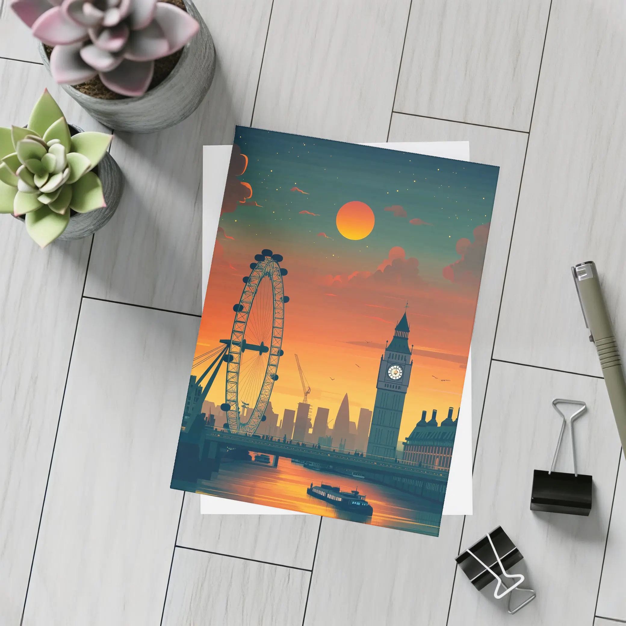 London Eye Big Ben Sunset City Skyline – Postcards