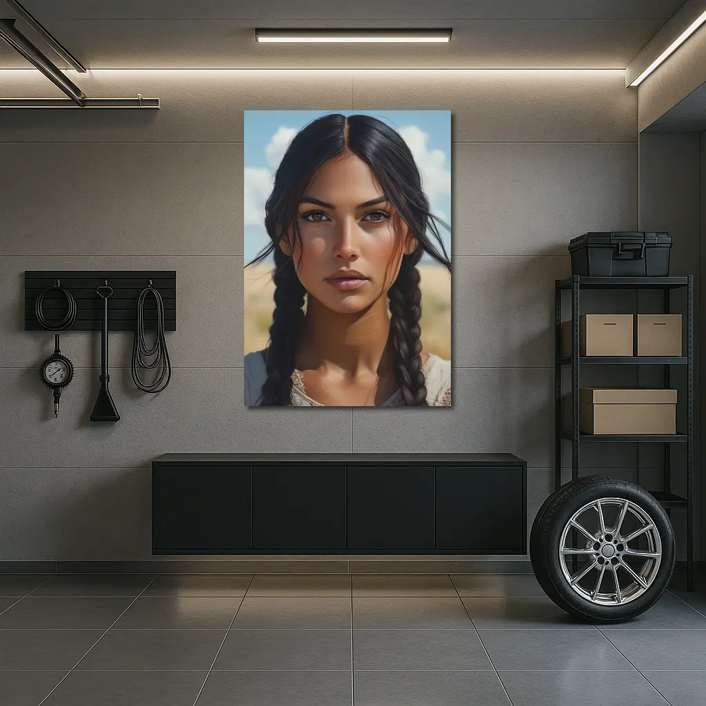 Native Woman Portrait Open Field Sky – Wall Art