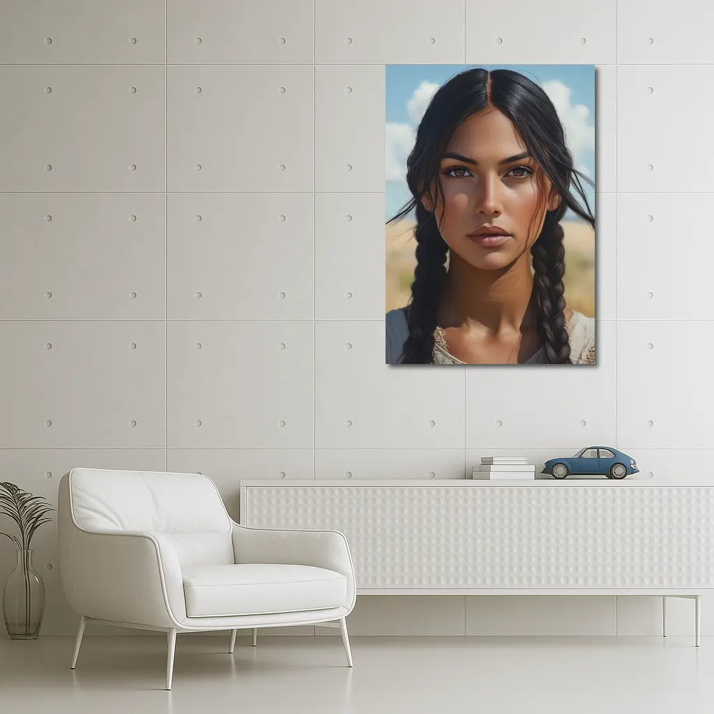 Native Woman Portrait Open Field Sky – Wall Art