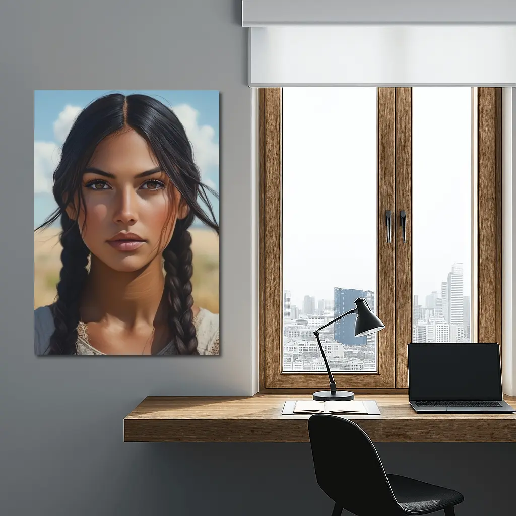 Native Woman Portrait Open Field Sky – Wall Art