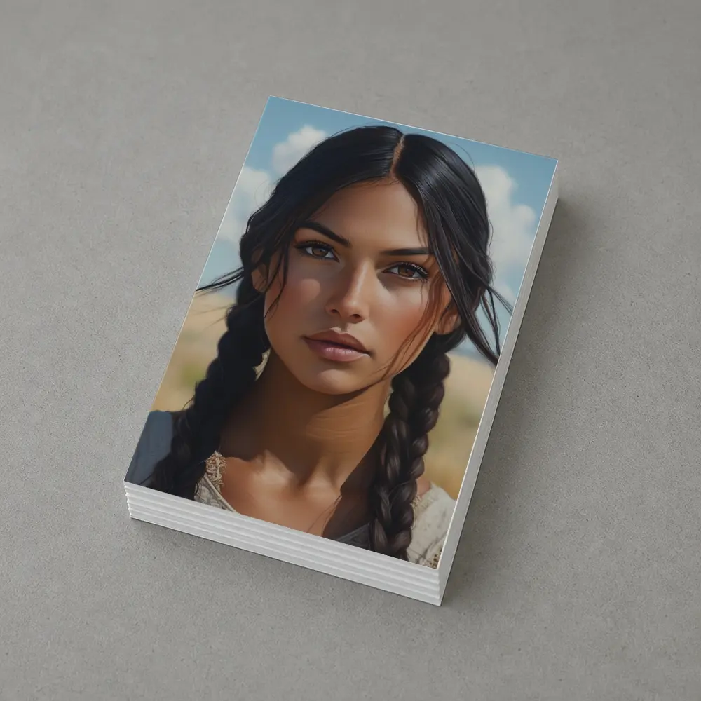 Native Woman Portrait Open Field Sky – Postcards