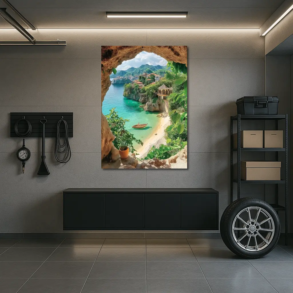 Tropical Cove View Through Rocky Cave – Wall Art