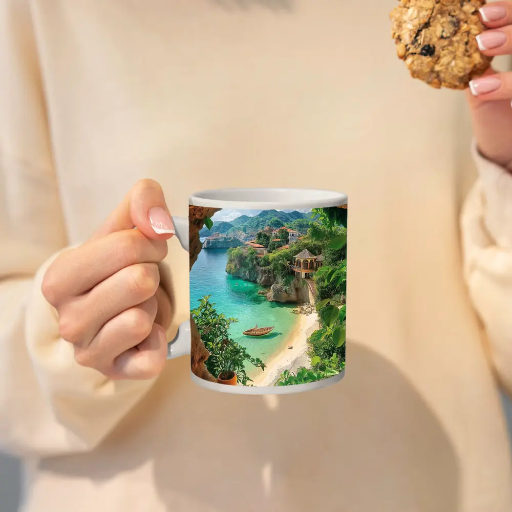 Tropical Cove View Through Rocky Cave – Mugs