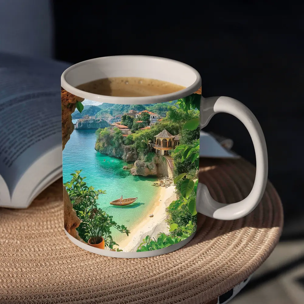Tropical Cove View Through Rocky Cave – Mugs