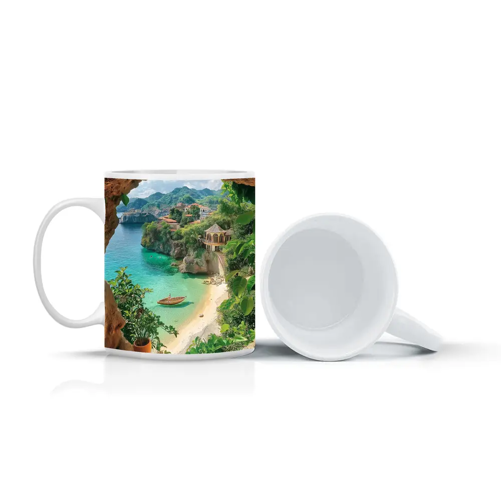 Tropical Cove View Through Rocky Cave – Mugs